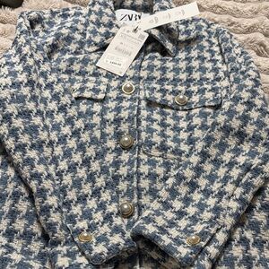 Zara Textured Knit in Blue and Cream